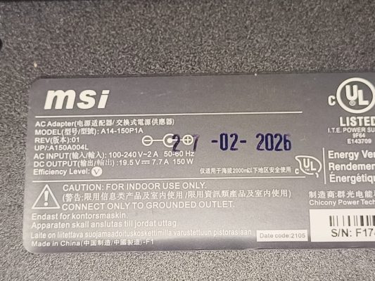 Sạc laptop MSI 5.5x2.5 mm 150W 19.5V-7.7A 9 sac laptop msi 19.5v 7.7a
